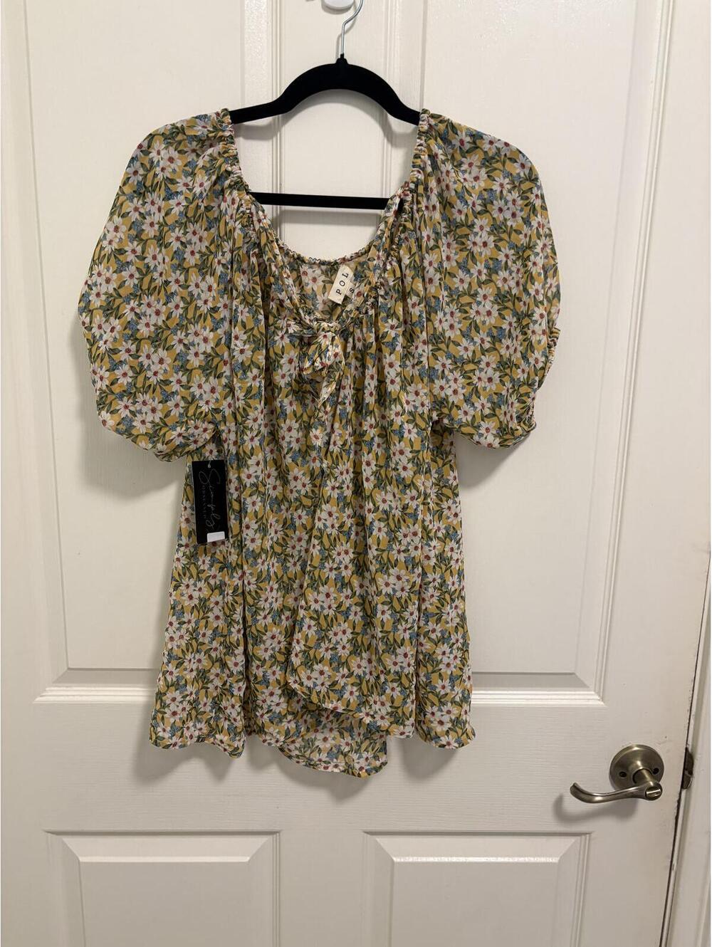 POL Yellow Floral Puff Sleeve Blouse Size S